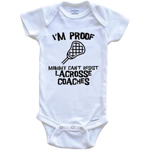 I'm Proof Mommy Can't Resist Lacrosse Coaches Funny Lacrosse One Piece Baby Bodysuit (12mos)