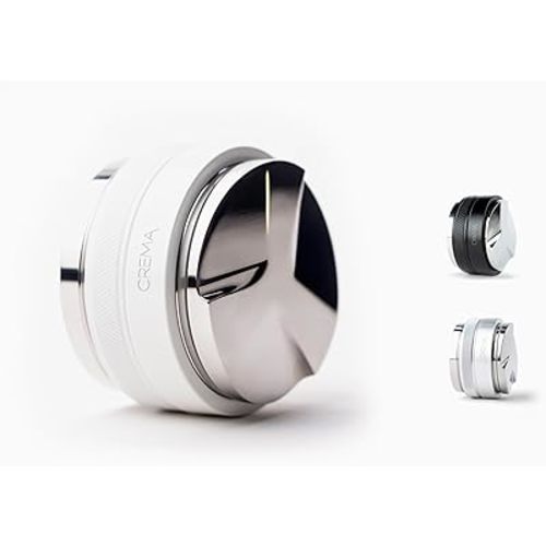 Crema Coffee Products - 54mm 2-in-1 Tamper & Distributor - White - Compatible with 54mm Breville Portafilters - Double Sided, Adjustable Depth - Beautiful Espresso Hand Tampers, White