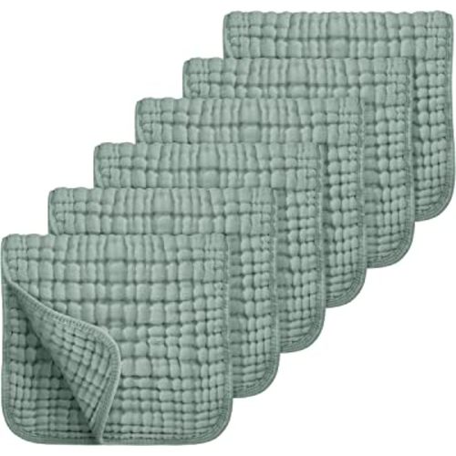 Looxii Muslin Burp Cloths 100% Cotton Muslin Cloths Large 20''x10'' Extra Soft and Absorbent 6 Pack Baby Burping Cloth for Boys and Girls (Dark Green)