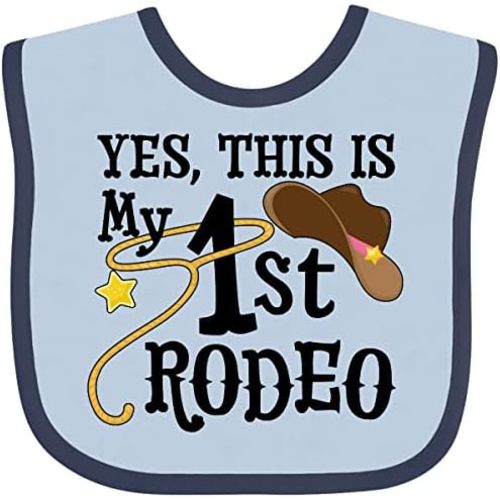 inktastic Yes, This Is My 1st Rodeo- Cowboy Hat with Pink Band, Lasso Baby Bib