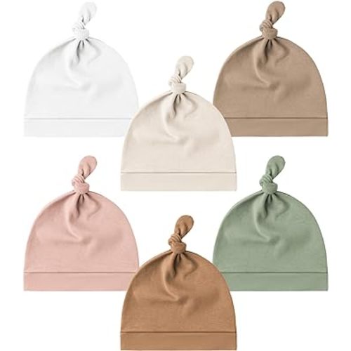 Konssy 6 Pack Baby Newborn Hats Set Knot Beanie Hats Soft for Infant Baby Girls Boys Caps 0-6 Months