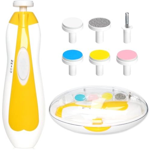 Baby Nail Trimmer Electric, 6 in 1 Baby Nail File Clippers Infant Grooming Kit Manicure Set for Toddler or Adults, Yellow