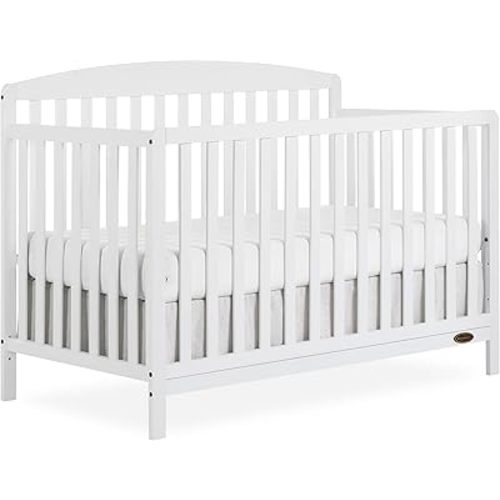 JPMA & Greenguard Gold Certified Odelle 5 in 1 Convertible Crib in White, Built of Sustainable Pinewood, 3 Mattress Height Settings, Non-Toxic Water-Based Paint Finish