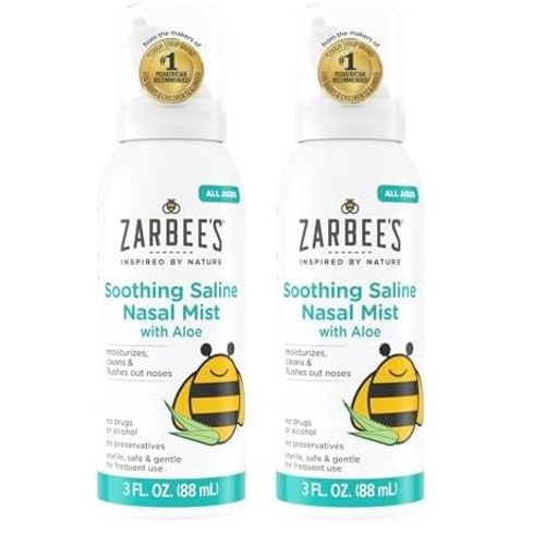 Zarbee's Baby Nasal Saline Spray, Soothing Sterile Mist with Aloe, Newborns & Up, Cleansing Nose Relief, 3Fl Oz (Pack of 2)