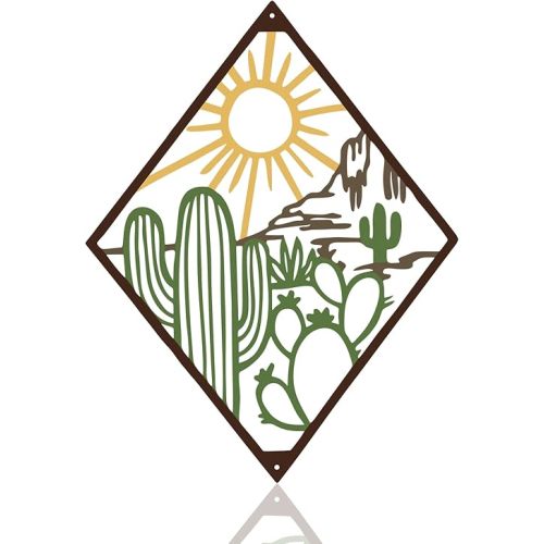 Therwen Metal Cactus Wall Decor Natural Themed Metal Wall Art Plant Modern summer Cactus Decor for Office Home Living Room Bathroom Housewarming(Classic,Dark Brown)