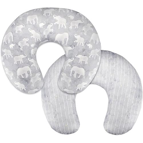 DILIMI Nursing Pillow Cover, Soft Stretchy Nursing Covers for Breastfeeding Pillows, 1 Pack Reversible Removable Slipcover for Baby Boy and Girls, Grey Elephant