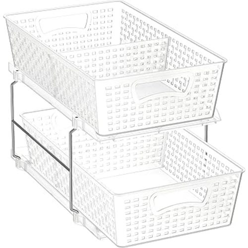 Simple Houseware 2 Tier Bathroom Organizer Tray Pull-Out Sliding Drawer/Under-Sink Storage, Clear
