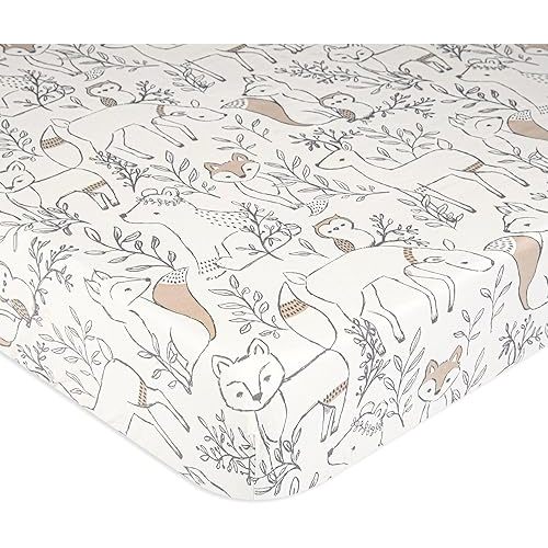 Crane Baby Woodland Animal Crib Sheet, 100% Cotton Fitted Baby Sheet for Standard Crib Mattress, Forest Nursery Theme Decor, Toddler Sheets for Boy