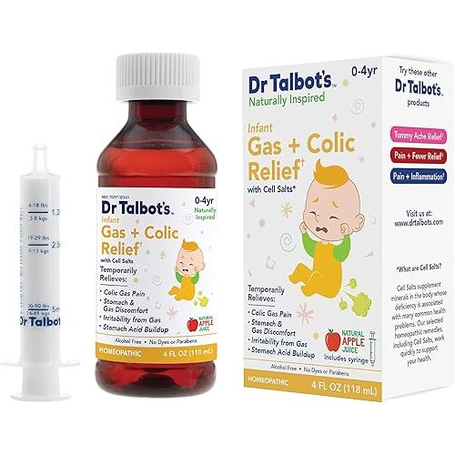 Dr. Talbot's Gas + Colic Relief Liquid Medicine, Naturally Inspired, for Infants, Includes Syringe, Apple Juice Flavor, 4 Fl Oz