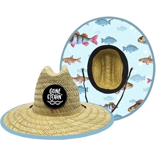 Baby Infant Lifeguard Hat Gone Fishin Fishing Straw Beach Cap Fish Fisherman Patch