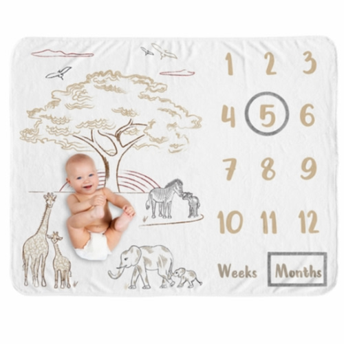 Serengeti Animals Collection Monthly Milestone Baby Blanket