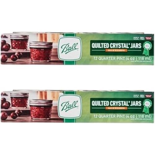 Ball Wide Mouth Quilted Crystal Jelly Jars with Lids and Bands, Used for Canning, Pickling, Juice, Jam, Jelly, Quarter Pint Size (4 Ounce (Pack of 24))