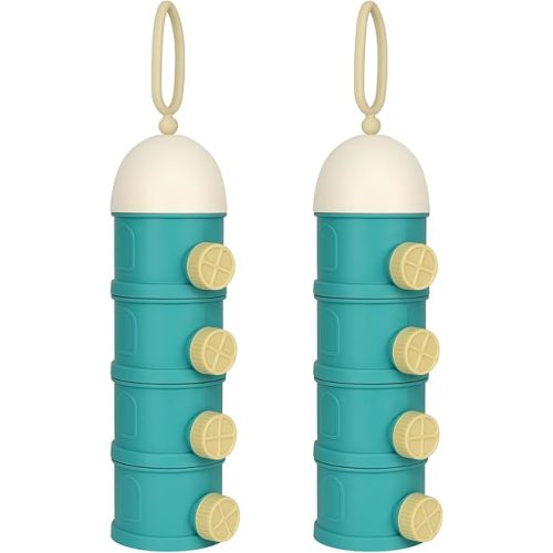 Accmor Formula Dispenser On The Go, 4 Layers Stackable Formula Container to Go, Non-Spill Portable Milk Powder Baby & Kids Snack Container, Green