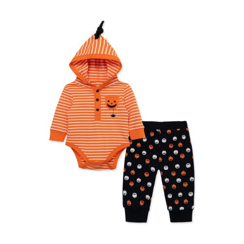 Pumpkin Stripe Hooded Bodysuit & Joggers Set, 3M