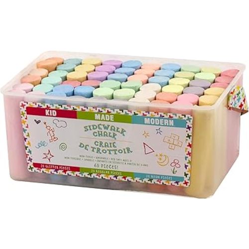 Kid Made Modern Non Toxic Sidewalk Chalk Bulk Bucket (60 Count) - Washable Colored Chalk Set for Kids and Toddlers Outdoor Games
