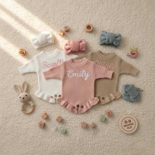 Custom Ruffle Romper with Name, Font & Thread Choices, Soft Knit, Sizes Newborn–18 M