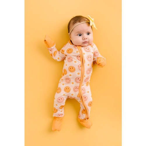 Pink Smiley Bamboo Sleeper (Size 0-3 Months)