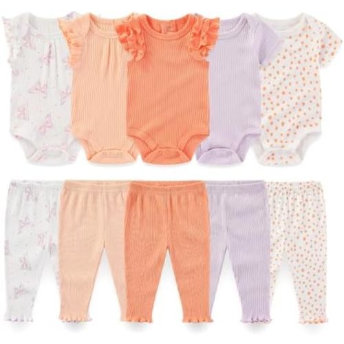Baby Boy Girl 10 Piece Combined Type Clothing Set Cotton Baby Bodysuits and Pants Set Home Outdoor Infant Clothes
