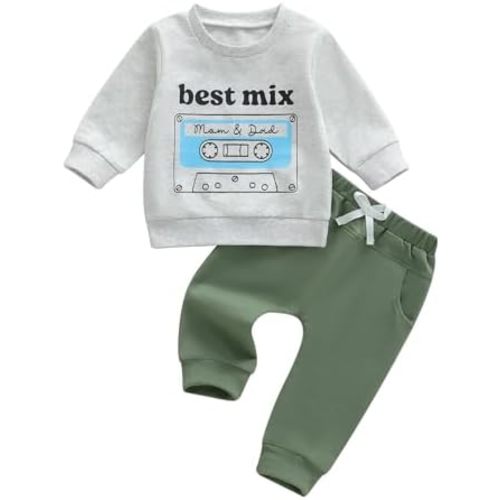 PUHHAPIEY Toddler Baby Boy Clothes 6 12 18 24 Months 2T 3T Outfits Mom and Dad Sweatshirt Pullovers Pants Set Fall Winter
