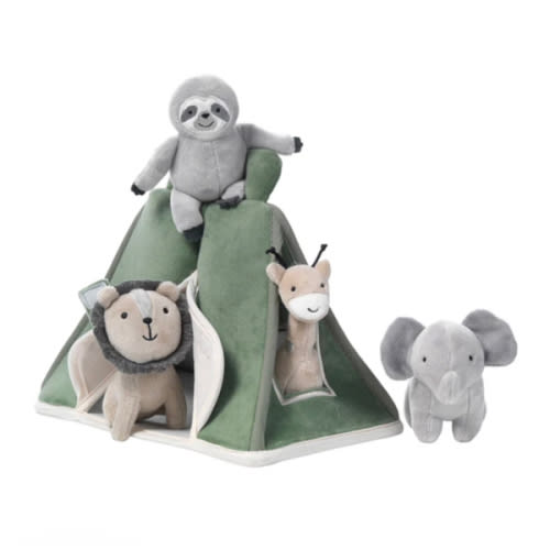 Interactive Plush Safari/Jungle Green Tent with Stuffed Animal Toys – Lambs & Ivy