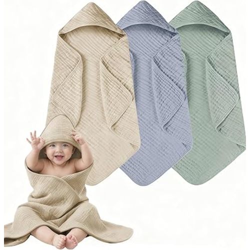 3-Pack Hooded Baby Towels for Newborn 100% Cotton Soft Babies Blanket Toddler and Kids Bath Towel Baby Essentials
