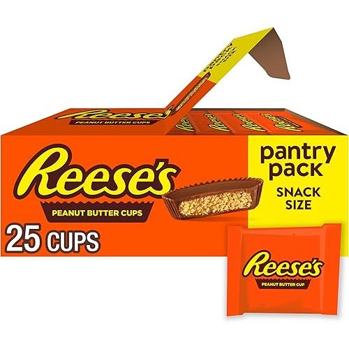 REESE'S Milk Chocolate Snack Size Peanut Butter Cups, Candy Pantry Pack, 13.75 oz (25 Pieces)
