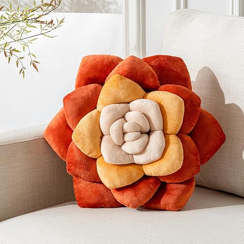 3D Large Succulentus Pillow 13.8'' Cute Flower Cactus Leaf Pillow Plant Shaped Pillow for Bedroom Home Decoration (Terracota B, 13.8 inch)