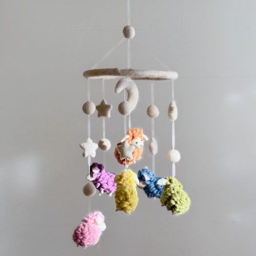 Pastel Sheep Baby Mobile, Baby Shower's Gift, Crib Mobile, Cot Mobile, Nursery Gift, Wool Felt Counting Sheep