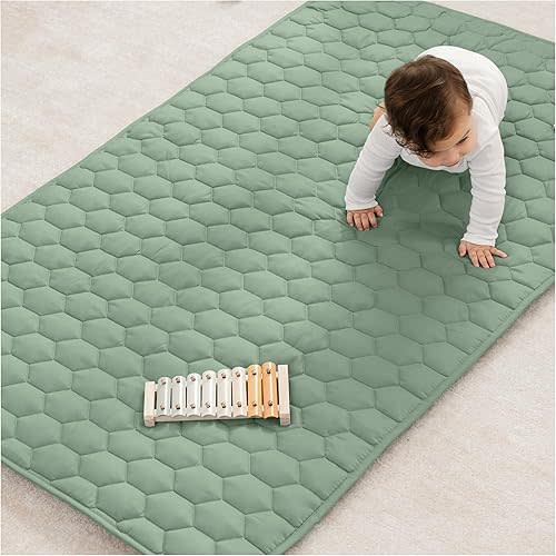 Comfy Cubs Rectangle Kids Play Mat - Small 36 x 60 inches Soft Quilted Baby Floor Mat with Non-Slip Bottom - Plush Design for Toddlers' Playtime and Relaxation - Comfortable and Durable - Sage