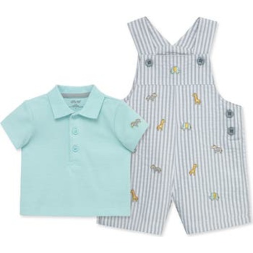 Safari Cotton Polo & Seersucker Overalls Set, 3M