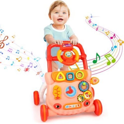 Huge Wave Baby Push Walker Toys, Sit to Stand Early Learning Walker with Activity Center, Baby Push Walker Toy Gift for 6-12 12-18 Months, Red