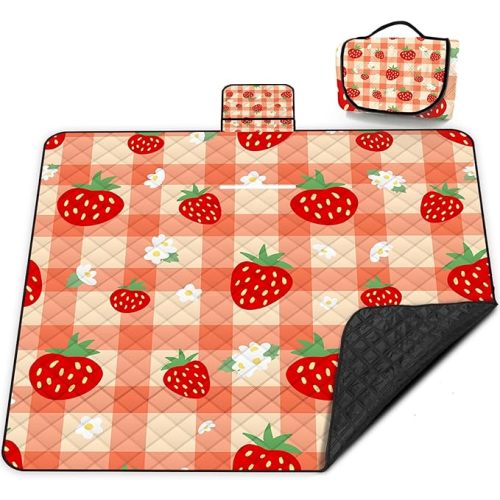 Extra Large Picnic Blanket Waterproof,80"x 80"Foldable Machine Washable Beach Blanket,Outdoor Blanket for 6-8 Adults,Suitable for Indoor Crawling,Park Beach,Camping,Hiking,Family Travel(Orange)