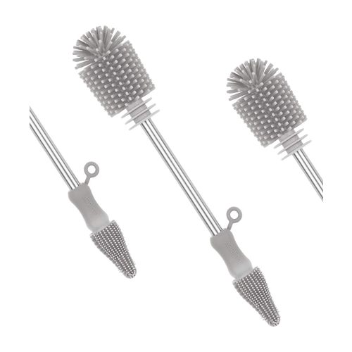 haakaa Silicone Cleaning Brush Kit-Baby Bottle Brush Scrubber for Breast Pump,Nipple,Breastmilk Storage Bag,Reusable Straws,Sippy Cup Soft Food Grade Silicone Bristle Portable - 1pk Grey
