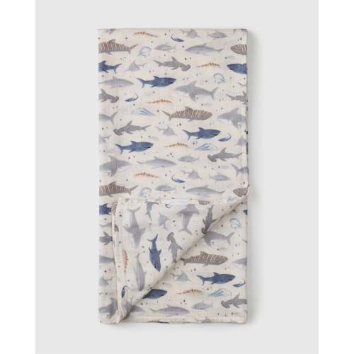 Muslin Swaddle - Smiley Sharks