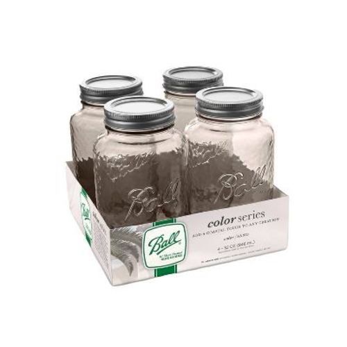 Ball 32oz 4pk Glass Regular Mouth Mason Color Jar with Lid and Band Sand