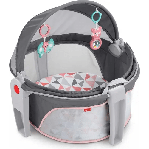 Fisher-Price Portable Bassinet On-The-Go Baby Dome, Travel Play Space with Developmental Newborn Toys & Canopy, Rosy Windmill