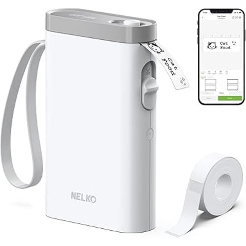 Nelko Label Maker Machine with Tape, P21 Bluetooth Label Printer, Wireless Mini Label Makers with Multiple Templates for Organizing Office Home, White, 1 Pack