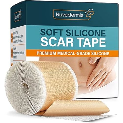 NUVADERMIS Silicone Scar Tape for Surgical Scars - 120" x 1.5" Roll - Extra Long Medical Grade Silicone Scar Tape for C-Section, Tummy Tuck, Keloid, and Surgical Scars - Reusable Tape Strips - 1 Pack