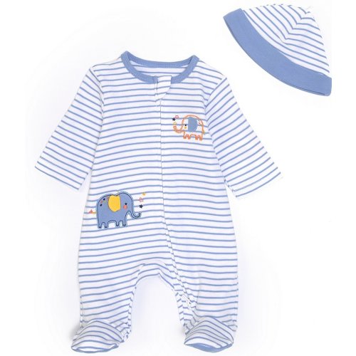 Little Me Baby Boys Newborn-9 Months Elephant Zip Footed Coverall & Hat Set