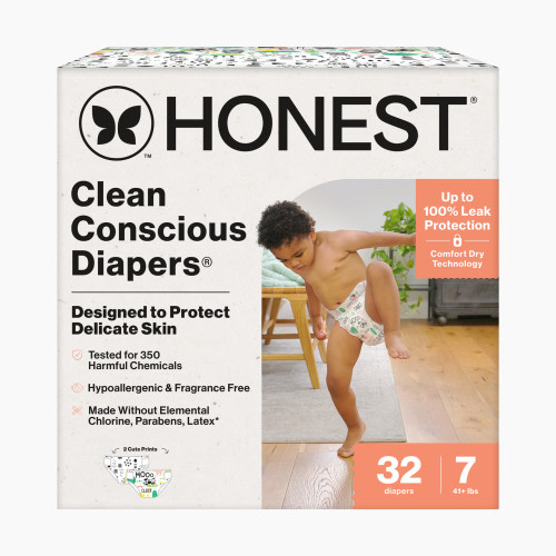 The Honest Company Clean Conscious Disposable Diapers - Barnyard Babies + Pattern Play, Size 7, 32 Count