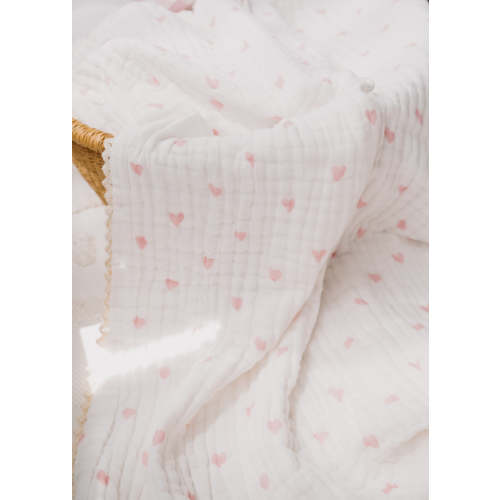 Gauze Lace Blanket | Pink Hearts – Little and Fern
