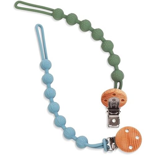 Jkevow Silicone Pacifier Clip Holder with One Piece Design, Pack of 2 Soft Flexible Pacifier Clips with Texture for Baby Boy and Girl