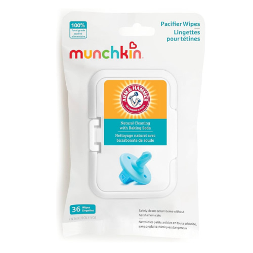 Munchkin Arm & Hammer Pacifier Wipes - Safely Cleans Breast Pump Parts and Feeding Essentials for Baby and Toddler, 1 Pack, 36 Wipes