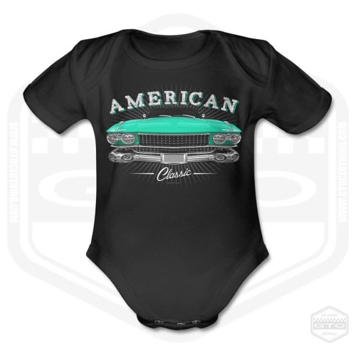 1959 Cadillac Eldorado Biaritz Short Sleeve Baby Body Black | Newborn-18 Mo | Made In USA by GTO Clothing | American MuscleCar Petrolhead