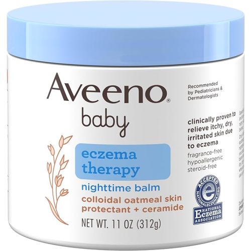 Aveeno Baby Eczema Therapy Nighttime Moisturizing Body Balm, Soothes & Relieves Dry, Itchy Skin from Eczema, HSA/FSA Eligible, Hypoallergenic, Fragrance- & Steroid-Free, 11 oz