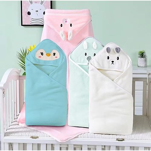 4 Pack Fleece Baby Towels with 4 Matching Wash Cloths, Newborn Bath Set, Baby Bath Essentials, Hooded Baby Towels, Baby Robe, Baby Beach Towel