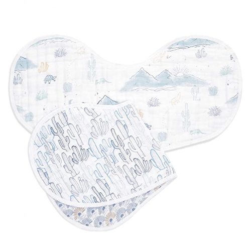 aden + anais Burpy Bib, 100% Cotton Muslin, Soft Absorbent 4 Layers, Multi-Use Burp Cloth and Bib, 22.5" X 11", 2 Pack, Sunrise