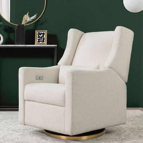 Babyletto Kiwi Ivory Boucle Nursery Power Glider Recliner Chair with Gold Base