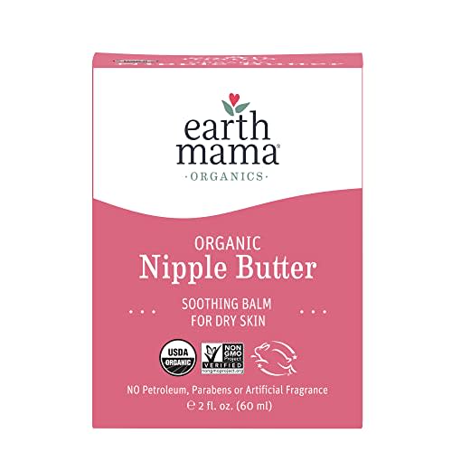 Organic Nipple Butter Breastfeeding Cream by Earth Mama | Lanolin-free, Safe for Nursing & Dry Skin, Non-GMO Project Verified, 2-Fluid Ounce (Packaging May Vary)