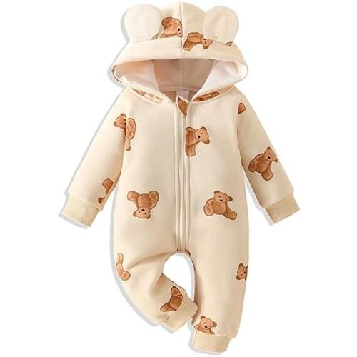 AMAWMW Newborn Baby Girl Winter Outfit Hooded Jumpsuit Infant One Piece Romper Baby Warm Snowsuit Clothes Gifts Set